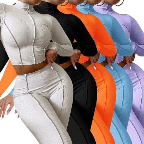 Autumn Women Tracksuit Matching Set Patchwork Knit Ribbed Sportsuit High Waist Autumn Clothes For Women Outfit