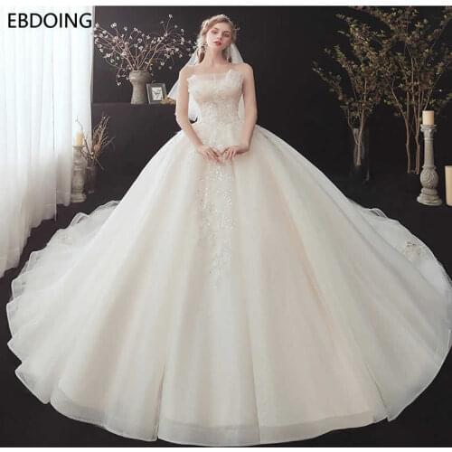 Sequined Ball Gown Wedding Dress Strapless Vestidos De Novia Long Newest Plus Size Bride Dress Wedding Gown Bride Dress