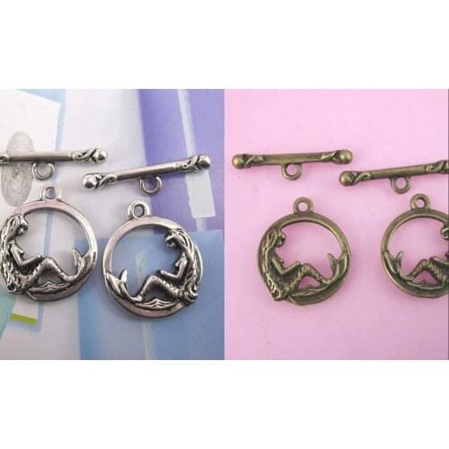 10sets 16mm antiqued silver/bronze mermaid round toggle clasps