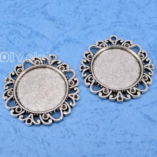10pcs--Antique Silver Round Filigree Cameo Cabochon Base Setting Charms, inner 25mm