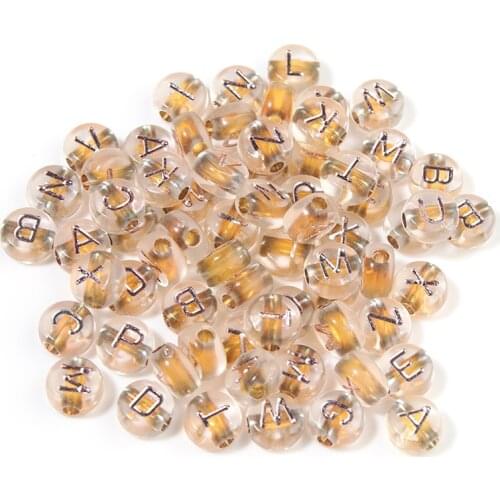 100Pcs/Lot Gold Color Letter Acrylic Beads 7mmm Transparent Mix Alphabet Spacer For DIY Bracelets Jewelry Making Findings