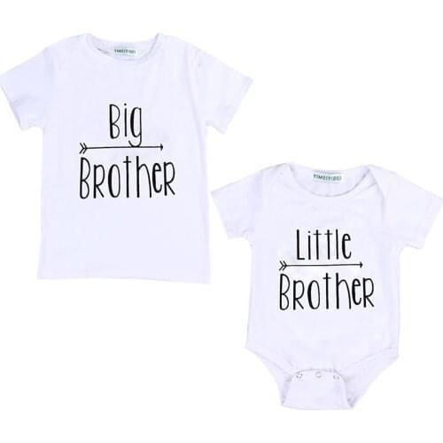 2017 Cotton summer Letter Printed Little Big Brother Baby Boys short sleeve T-shirt Little Brother Romper Clothes Set