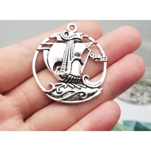 5pcs/lot--43x39mm, sailing boat cham,Antique silver plated pirate sailboat Charms,DIY supplies,Jewelry accessories