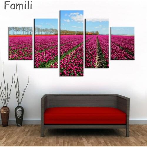 5pcs Print poster canvas Wall Art pink Flowers Decoration art oil painting Modular pictures on the wall sitting room(no frame)
