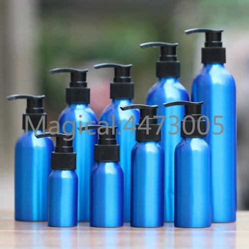 50pcs 30-500ml blue Aluminum empty Lotion Bottle plastic Black emulsion pressure pump cosmetic jar Sample subpackage travel