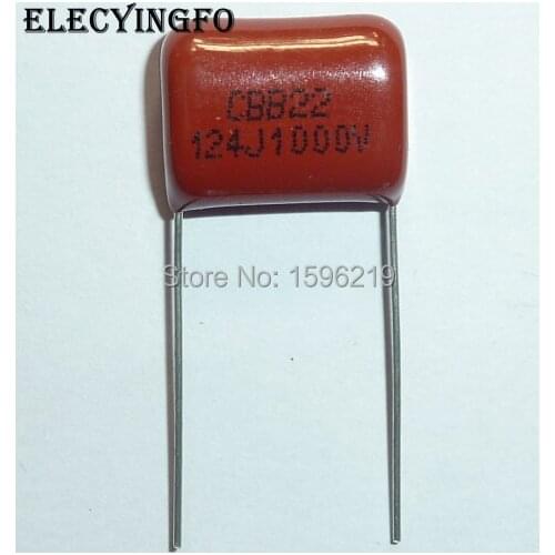 50pcs CBB capacitor 124 1000V 124J 1KV 0.12uF 120nF P15 CBB22 Metallized Polypropylene Film Capacitor