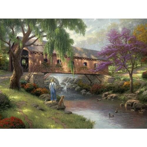 A6299 scenic forest cross stitch Oil painting girl 11/ 14ct /16/28/27CT cloth cotton thread embroidery DIY handmade