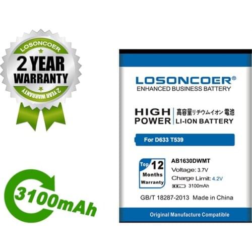 LOSONCOER Battery 3100mAh AB1630DWMT Battery For PHILIPS Xenium D633 T539 W536 W635 W6350 X2560 X2566 CTW536 E310 S307