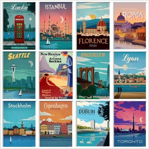 5D diy diamond painting Canada new tourist city poster minimalism retro Paris Amsterdam Lisbon Lisbon Toronto Italy full diamond