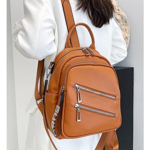 Brand Design Women Backpack PU Leather Girls School Bags Multifunction Female Shoulder Bag Travel Bag Daypack Bagpack Softback