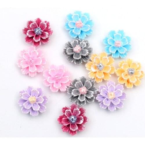 100Pcs Mixed Flower Paint Resin Crafts Christmas Decoration Flatback Cabochon Embellishment For Scrapbook DIY Accessories 12mm