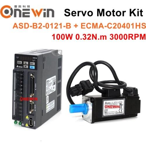 New and original 100W 0.32NM 3000RPM 40mm ECMA-C20401HS + ASD-B2-0121-B AC servo motor drive kit and 3M cable with brake