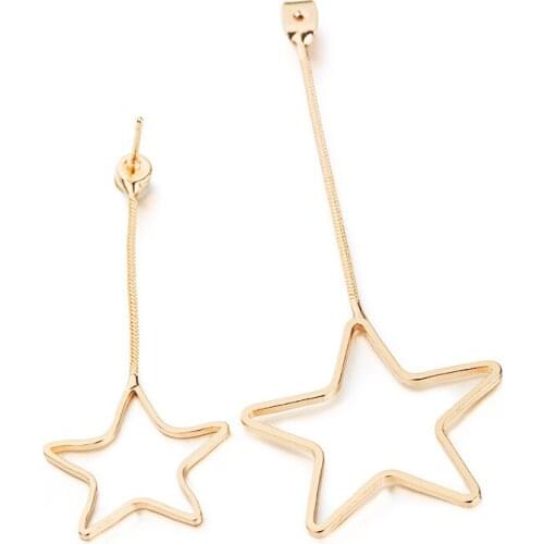 Long & Short Asymmetric Hollow Star Chain Pendant Silver Plated Golden Dangle Earrings Drop Earrings for Women