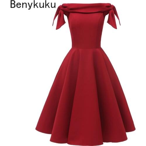 Tie Sleeve Elegant Evening Party Dress Night Gown Red Vintage Swing Dress Women Going Out Sexy Off Shoulder Glamorous Dresses
