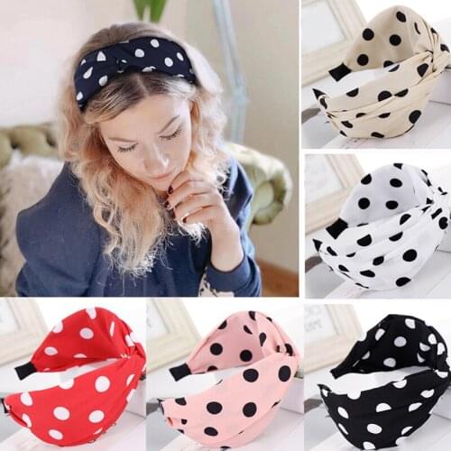 Headwear Korean Style 6 Colors Cross Knot Hair Bands White Dot Design Elastic Head Wrap Headbands For Women