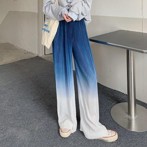 Gradient Wide-Legged Capris Pleated Korean Vintage Clothes WomenS High Waist Trousers Fashion Pants For Girls Streetwear Autumn