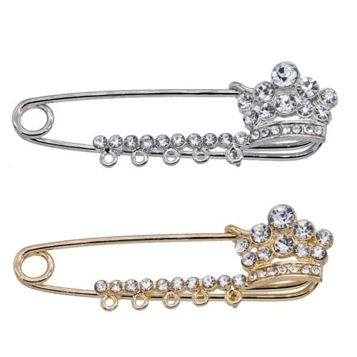 Classic fashion DIY pendant brooch luxury vintage gold crown brooch for women inlaid CZ rhinestone pin