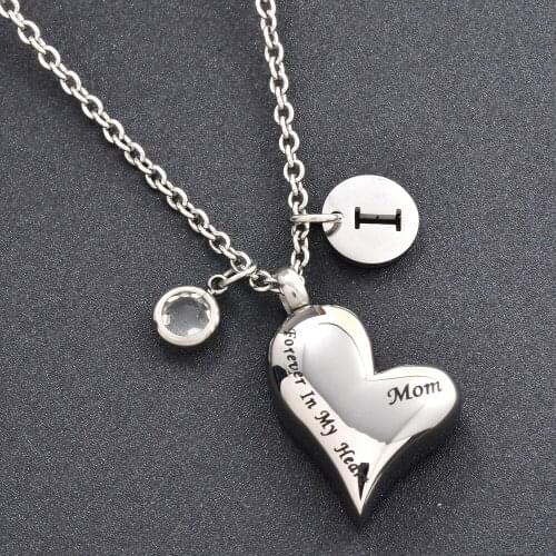 Mom Forever in my heart Mother memorial jewlery Keepsake Urn Pendant necklace With DIY Birthstone and letters