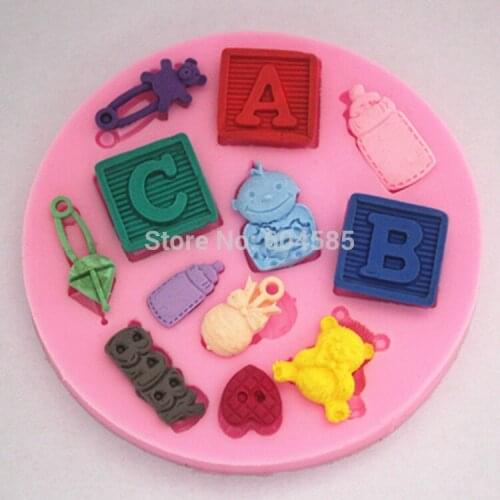 Mini Infant BABY BOY print mould, with letters, clothing, toys icing cupcake