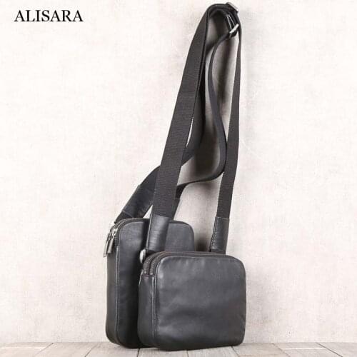 Alisara Mini Messenger Bags Men First Layer Cow Leather Top End Handmade Casual Crossbody Shoulder Handbag Small Phone Bag Women