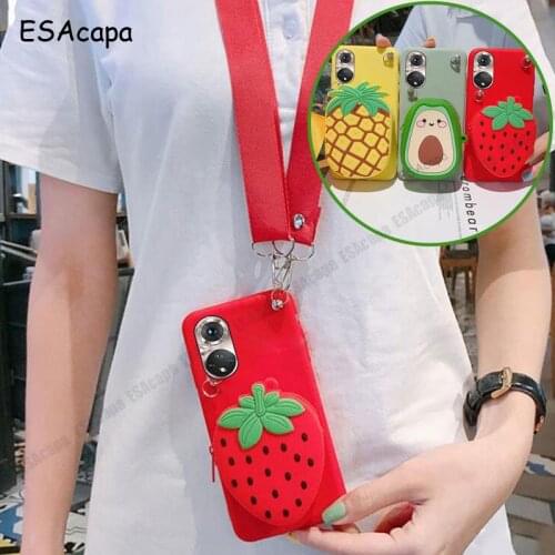 Cartoon Coin Purse Case For Huawei Honor 50 Pro SE Zipper Wallet Silicone Lanyard Cover For Huawei RNA-AN00 JLH-AN00 NTH-AN00