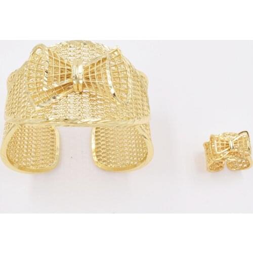 NEW High Quality Ltaly 750 Gold color Jewelry Set For Women african beads fashion BIG Bracelet Ring jewelry