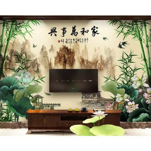 Beibehang Custom wallpaper bamboo lotus Chinese landscape TV background wall home decoration living room bedroom 3d wallpaper
