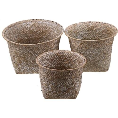 Rattan Seagrass Storage Baskets Pastoral Style Garden Flower Plant Pot Bamboo Basket Home Sundaries Storage Organizer Decoration