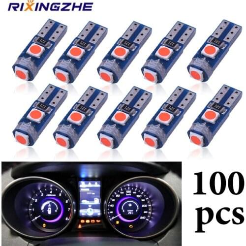 RXZ 100PCS T5 LED W1.2W LED 3030 Super bright LED Wedge Dashboard Auto Instrument Lamp 12V Pink red yellow green iceblue blue