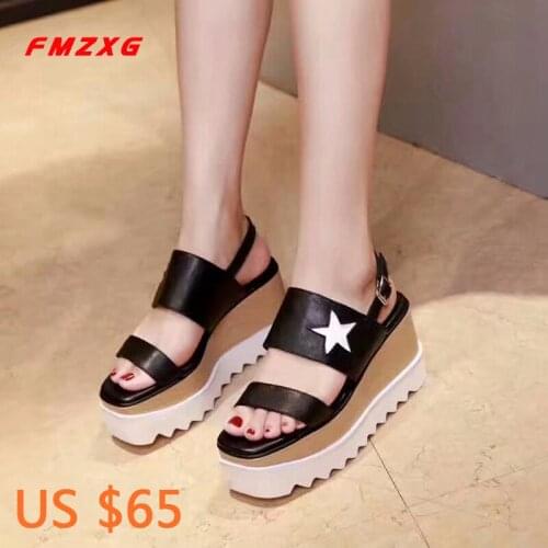 Wedges summer sandals Flats Genuine Leather Platform beach shoes casual Fashion slip on shoes for women sandals