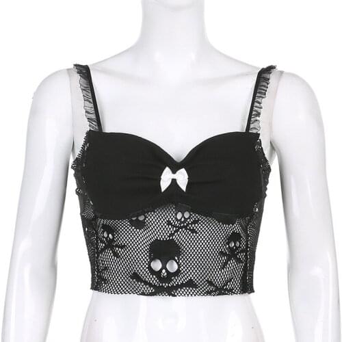 Sexy Lace Vintage Harajuku Strap Bodycon Black Camisole