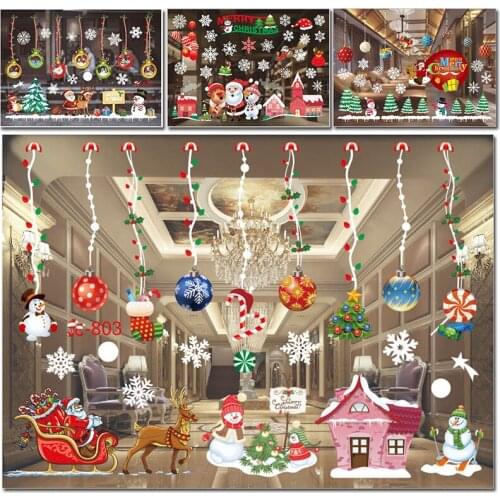 Merry Christmas Window Stickers Santa Claus Christmas Wall Window Decorations for Home Happy New Year Removable Sticker