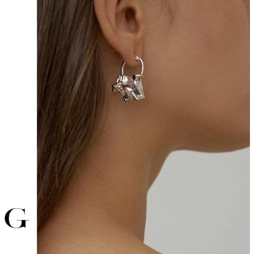GHIDBK Minimalist Folded Foil-like Irregular Lock Charms Hoop Earrings Statement Unique Design Women Earring Chunky Ins Hoops
