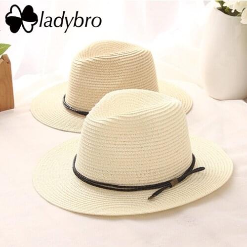 Ladybro Summer Panama Hat Men Straw Hat For Women Sun Hat Wide Brim Beach Jazz Chapeau Male Lady Belt Visor Cap Sombrero Female
