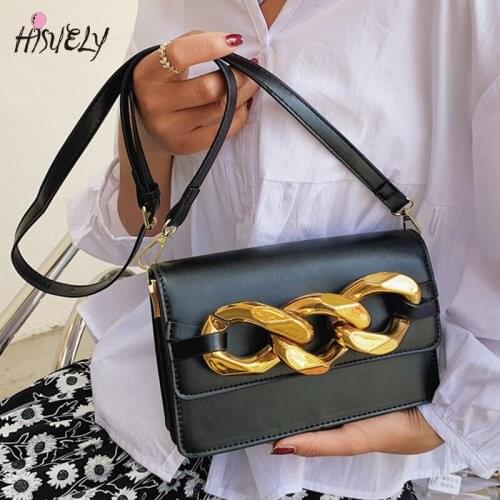 Crossbody Bags for Women Luxury Quality Square Flap Shoulder Bags Pu Leather Lady Messenger Bag Lady Gold Thick Chain Female Bag