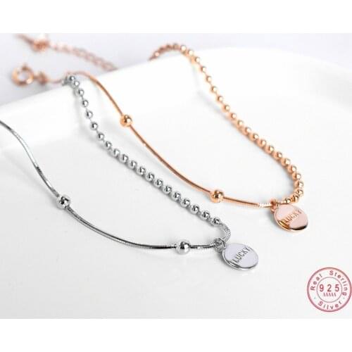 925 Sterling Silver Simple LUCKY Disc Pendant Lucky Chain Bracelet Women Fashion Temperament Wedding Jewelry Accessories