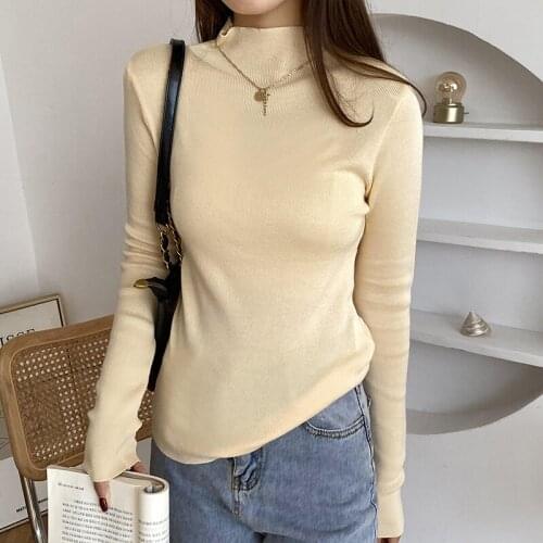 2021 Solid All-match Women Sweater Autumn Winter Turtleneck Long Sleeve Pullover Pull Femme Knitted Slim White Sueters De Mujer