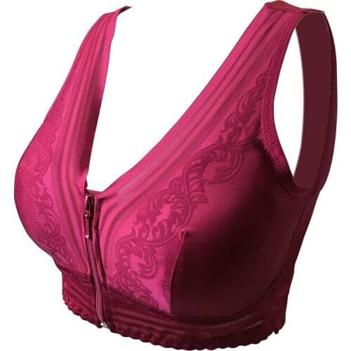 Female Vest Front Zipper Push Up Bra Full Cup Sexy Lace Bras For Women Bralette Top Plus Size Seamless Wireless Gather Brassiere