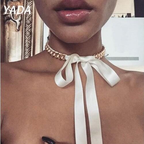 YADA Punk Long Wide Black Ribbon Choker Bow Presents&Necklace For Women Gothic Jewelry Statement Sexy Necklaces SE210025