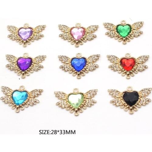10Pcs/Lot 28*33MM Mixed Acrylic Heart-Shaped Wings Alloy Pendant DIY Sewing Button Clothing Holiday Party Decoration Accessories