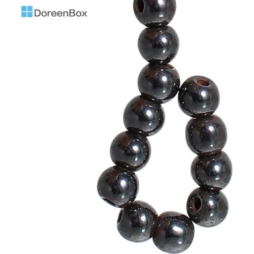 100 PCs Doreen Box Magnetic Created Hematite Spacers Beads Round 6mm dia. Black For DIY Bracelet Necklace Jewelry Making