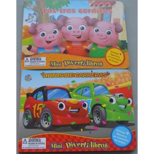 2 Book Parent Child Kids Baby Early Education classic Fairy tales Story Three little pig Racing car Spanish Cardboard Book Age 1