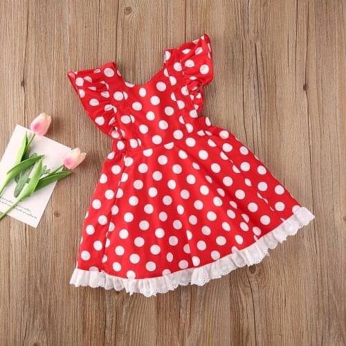 2020 Summer Infant Baby Girls Princess Dress Polka Dot Print Ruffles Lace Sleeve Knee Length A-Line Dress