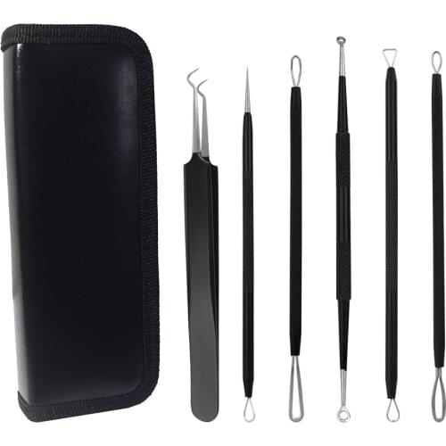 6pcs/set Stainless Steel Blackhead Remover Needle Easy Use Durable Double Head Pimple Extractor Set With Storage Case