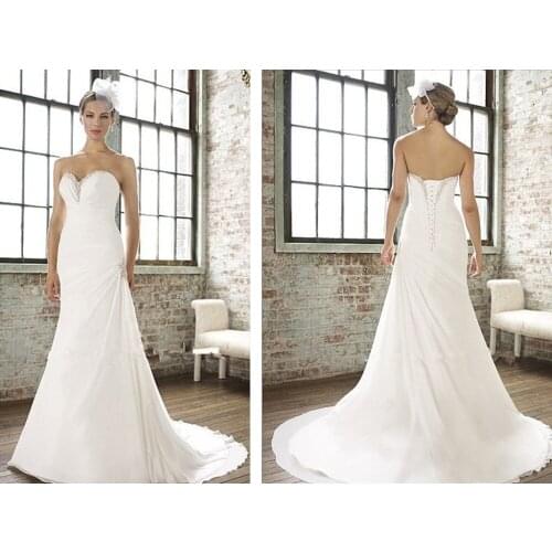 Free shipping 2018 summer vestido de noiva white chiffon beading sweetheart crystal lace up long bridal gown bridesmaid dresses