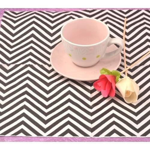 Paper napkin tissue decoupage patterned balck and white stripes birthday wedding cocktail party home hotel decor cafe cup mat