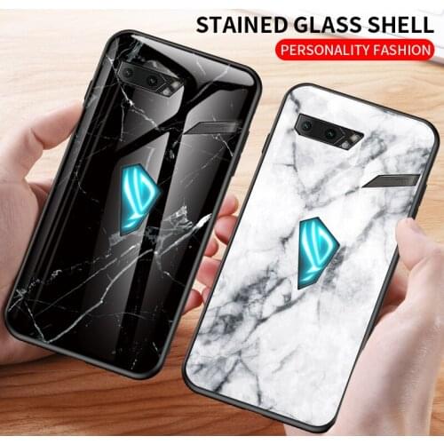 For Asus ROG Phone 2 ZS660KL Case Luxury Marble Tempered Glass Silicone Frame Back Cover For Asus ROG 2 Phone Cases shell