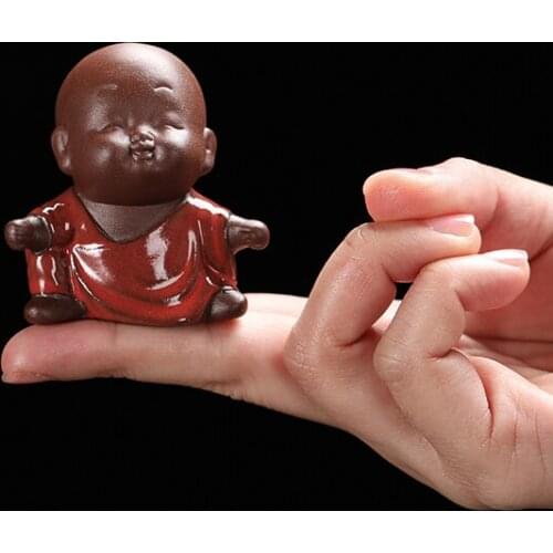 Handmade Purple Clay Lovely Buddha Monk Figurine Ornament Fingertip Tea Play Tea Pets Boutique Tea Table Crafts