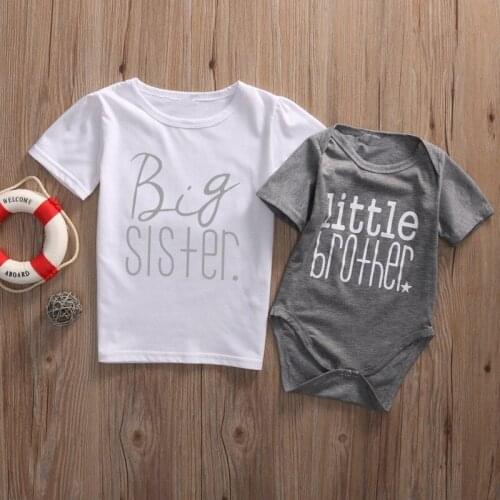 Tee Shirt For Sister Brother Cotton Tops Little Brother Big Sister Printed T-Shirt Newborn Bodysuits Infant Jumpsuit Crawl Cloth