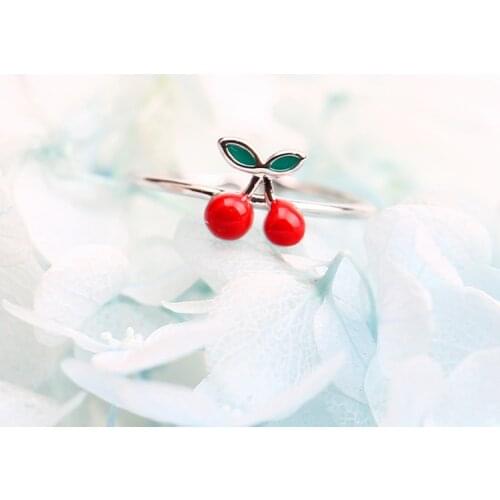 Cute Sweet Fruit Alloy Strawberry Cherry Rings for Women Girl kids baby Enamel Rings Enamel Jewelry Party Gift Adjustable Size